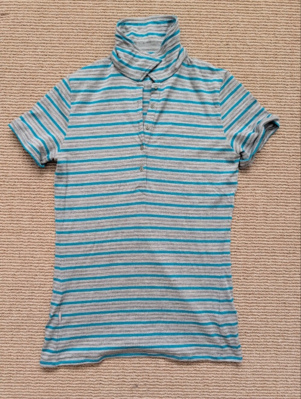 Icebreaker wearable wool women's Short Sleeve Striped Polo Shirt in Gray & Teal